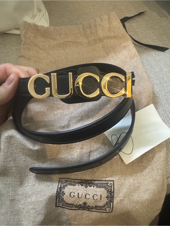 Gucci Accessories - Gucci Black Leather Belt with Gold GUCCI Letter Buckle